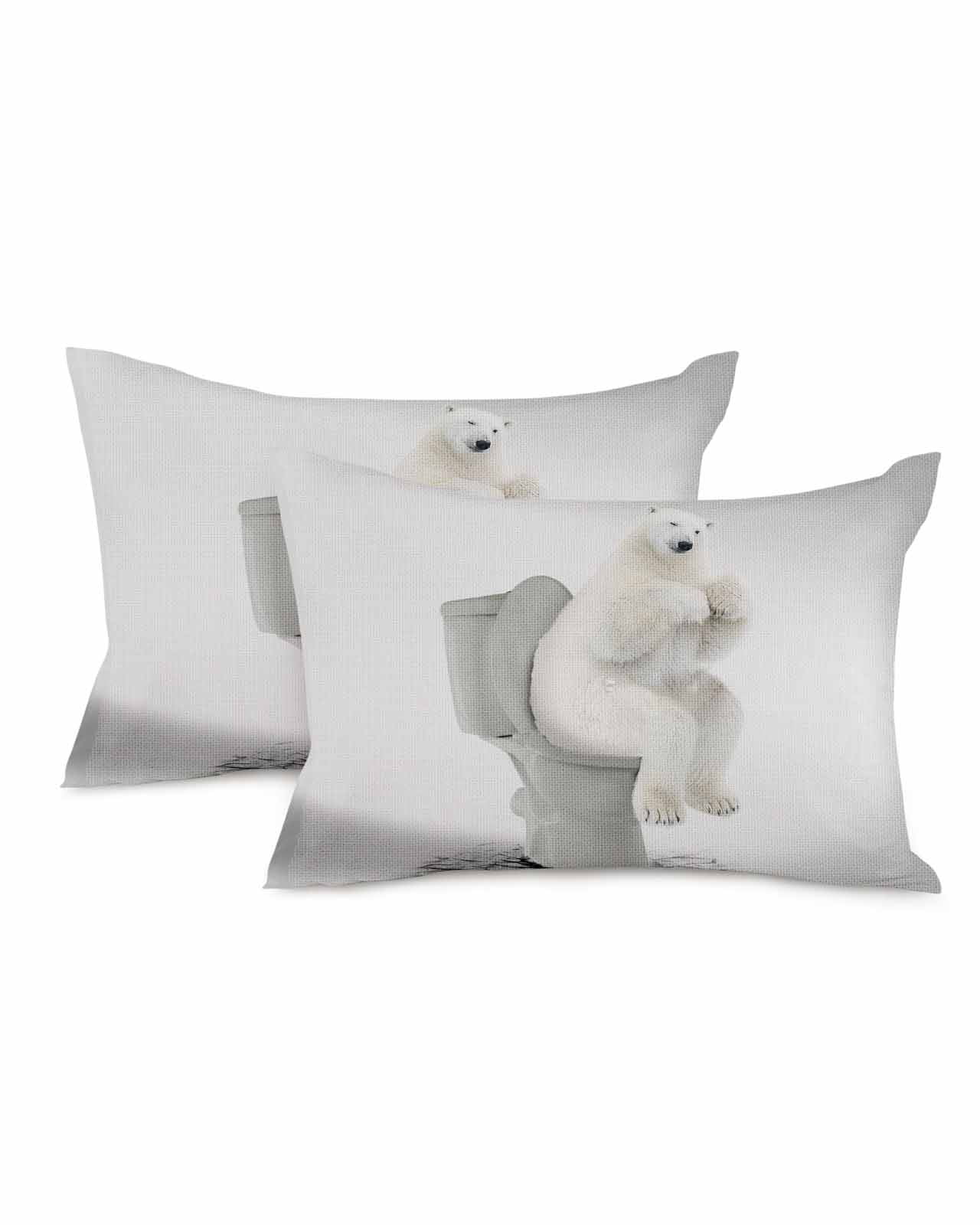Funny Polar Bear Toilet Vintage 12x20 Pillow Covers Set of 2, Cute