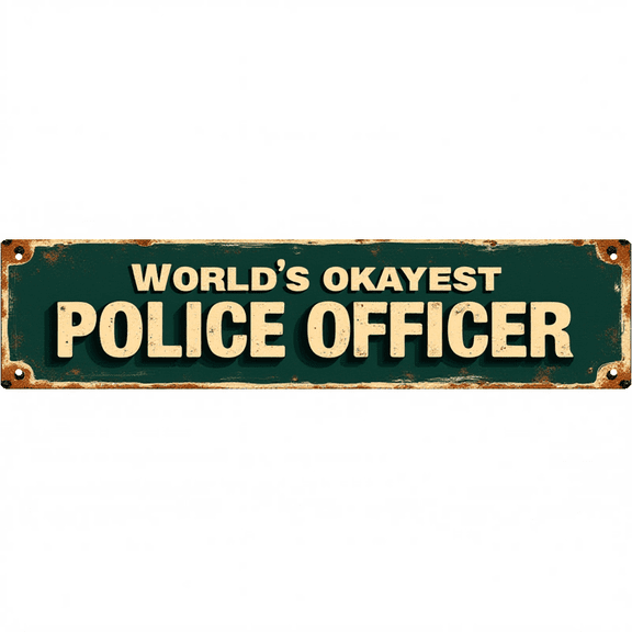 Funny Police Tin Sign 16x4 Inch Worlds Okayest Police Officer Design - Ideal for Office, Garage, Outdoor Funny Room Decor