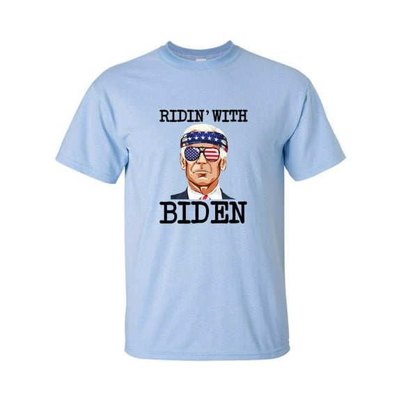 Funny Policial Ridin' With Biden Joe Biden in Sunglasses American Flag Short Sleeve T-shirt-Light Blue-large