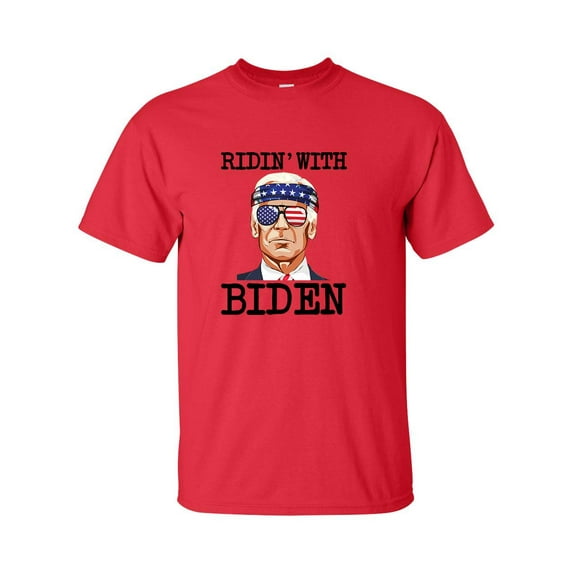 Funny Policial Ridin' With Biden Joe Biden in Sunglasses American Flag Short Sleeve T-shirt-Red-xxl