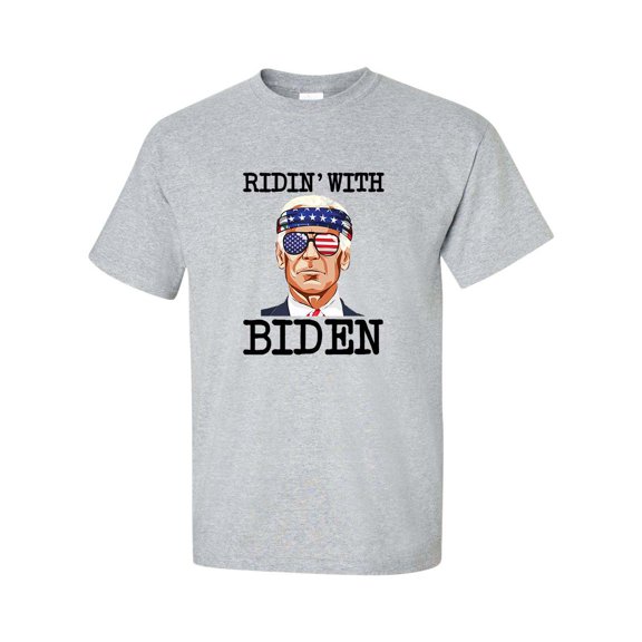 Funny Policial Ridin' With Biden Joe Biden in Sunglasses American Flag Short Sleeve T-shirt-Sport Grey-xl