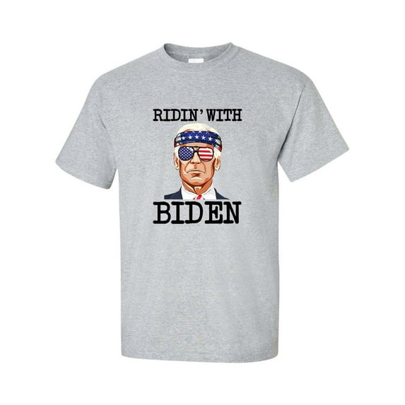 Funny Policial Ridin' With Biden Joe Biden in Sunglasses American Flag Short Sleeve T-shirt-Sport Grey-xxl