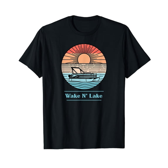 Funny Pontoon Retro Wake N' Lake Lovers Men Women Vintage T-Shirt