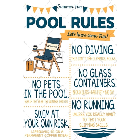Funny Pool Rules Metal Tin Sign With Playful Swimming Guidelines, Outdoor Wall Decor, 8 x 12 Inch