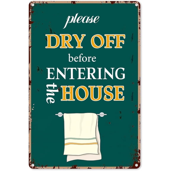 Funny Pool Rules Tin Sign Retro Wall Decor Please Dry Off Before Entering the House Rustic Metal Signs for Home Kitchen Office Cafe Bars Man Cave Decor 8x12 Inch