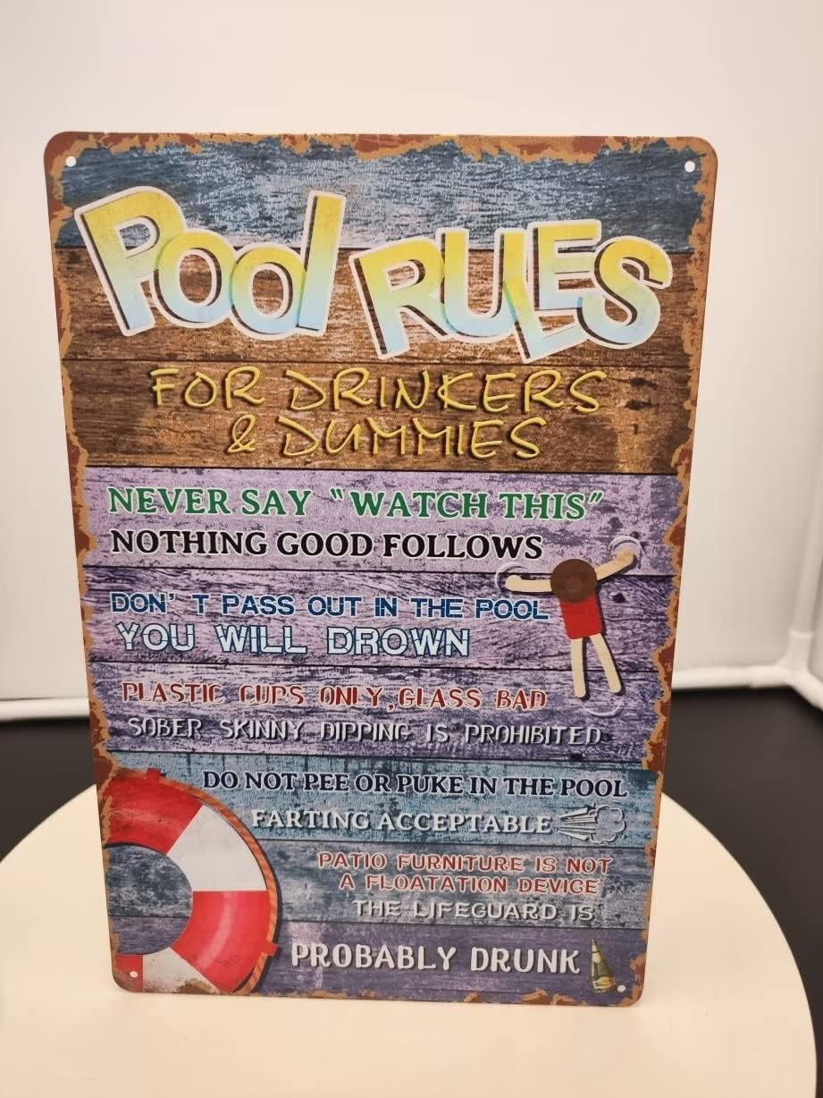 Funny Pool Rules Tin Sign Vintage 12x8 Inches Perfect for Beach, Home ...