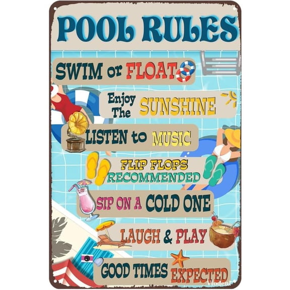 Funny Pool Sign Pool Decor Pool Rules Metal Tin Signs Pool Decorations Outdoor Swimming Pool Backyard Bar Welcome To Our Pool Decorating Signage Pool Deck Accessories Metal Plaque Wall Art