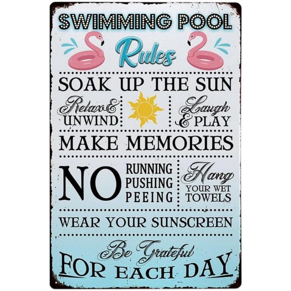 Funny Pool Sign Pool Decor Pool Rules Metal Tin Signs Pool Decorations Outdoor Swimming Pool Backyard Bar Welcome To Our Pool Decorating Signage Pool Deck Accessories Metal Plaque Wall Art