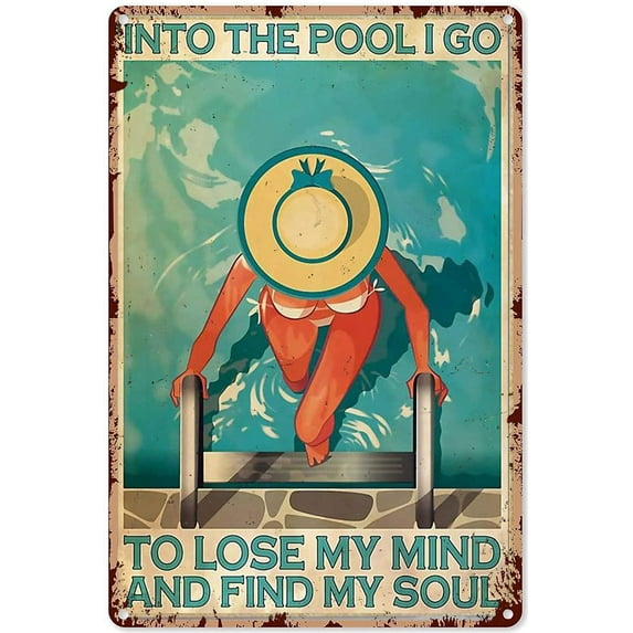 Funny Pool Signs for Outside I Know I Swim Like A Girl Try to Keep Up Swimming Tin Sign Decoration Vintage Chic Metal Poster Wall Decor Art Gift for Party Bathroom Outdoor 12x8 inch