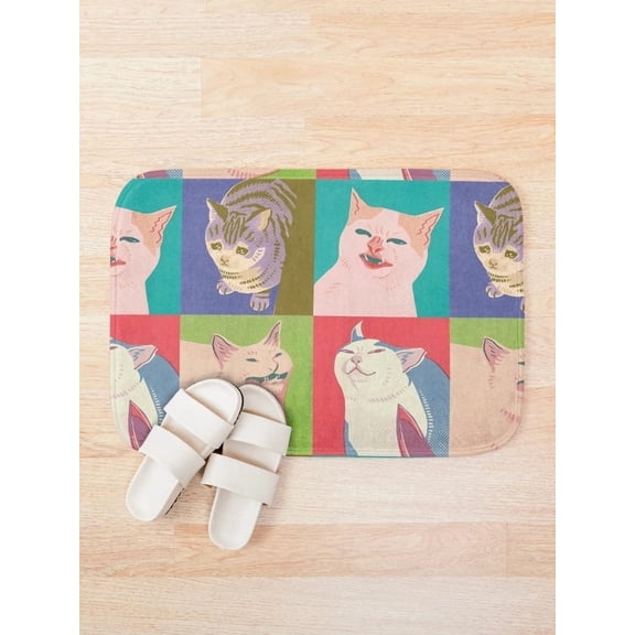 Funny Pop Art Cat Bath Mat, Colorful Cat Meme Floor Mat, 2 Size Options