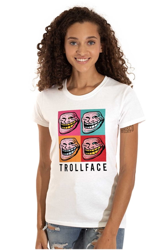 Funny Pop Art Squares Troll Face Meme Women's T Shirt Ladies Tee Brisco Brands M