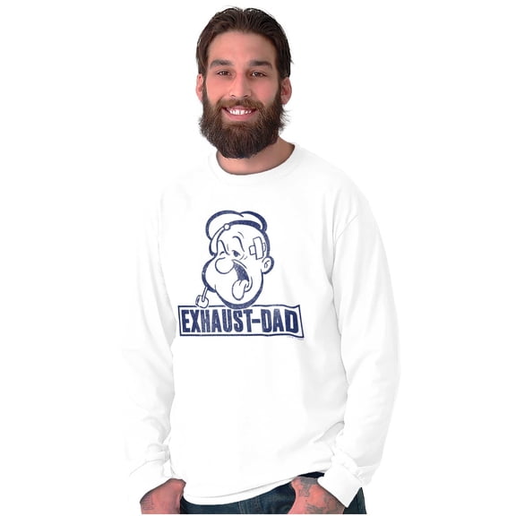 Funny Popeye Exhausted Dad Joke Men's Long Sleeve Tee T Shirt Brisco Brands S