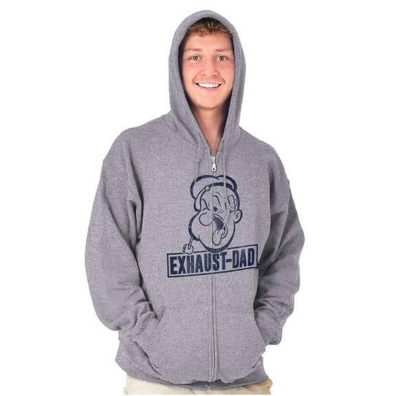 Funny Popeye Exhausted Dad Joke Zip Hoodie Sweatshirt Men Brisco Brands S