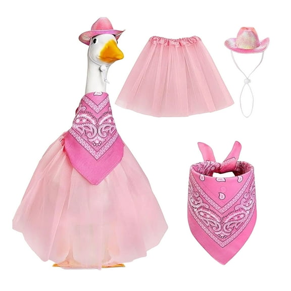 Funny Porch Goose Outfits,Porch Goose Dress,Hawaiian Grass Skirt Big White Gooses Festival Set Decoration Sculpture Decoration,Goose Outfits,Porch Goose Clothes(Cowboy Pink 23in)