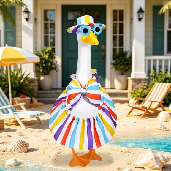 Funny Porch Goose Summer Outfit Lemon Print Bikini Set With Ruffled Skirt Bucket Hat And Flower Sunglasses For 19 To 23 Inch Garden Statue Decor