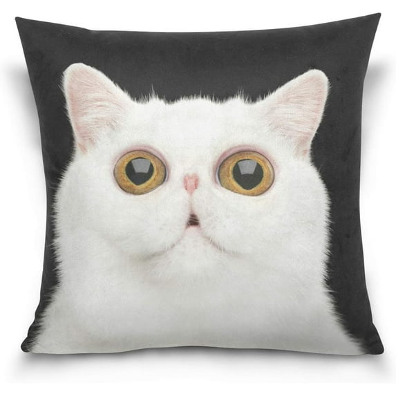Funny Portrait of Cat Velvet Oblong Lumbar Plush Throw Pillow Cover/Shams Cushion Case - 18" x 18" - Decorative Invisible Zipper Design for Couch Sofa Pillowcase Only