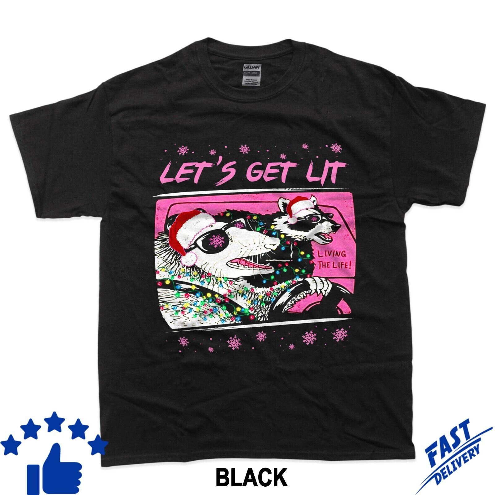 Funny Possum Raccoon Lets Get Trash Street Pink Christmas TShirt