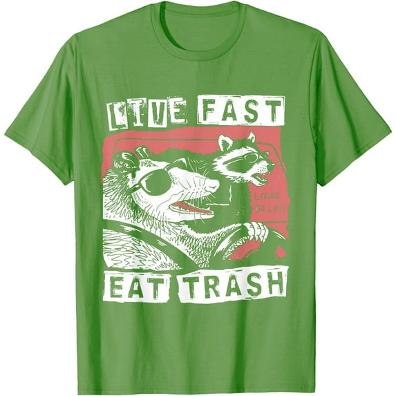 Funny Possum Raccoon Live Fast Eat Trash Street Cats Squad Unisex T-Shirt for Men Women Kids Toddler,Lime Color,Size YM