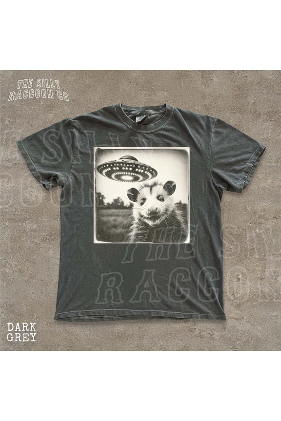Funny Possum UFO Shirt, Vintage Opossum Alien Abduction T-Shirt, Cryptidcore Top for Men Women, Weirdcore Ironic Graphic Tee, Gag Gift