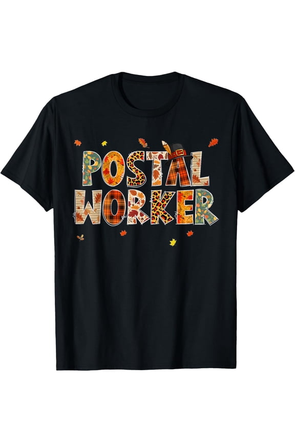 Funny Postal Worker Pumpkin Autumn Tree Fall Leaves Mens T-Shirt