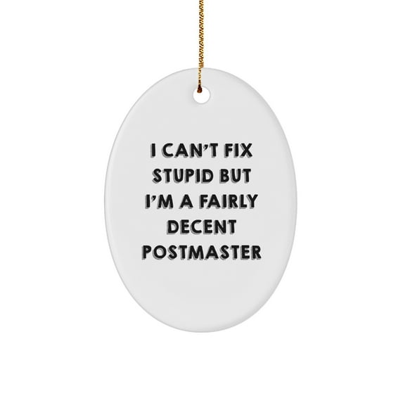 Funny Postmaster Gifts - Oval Ornament Quotes for Friends, Family, Coworkers, I Can't Fix Stupid But I'm A Fairly Decent Postmaster