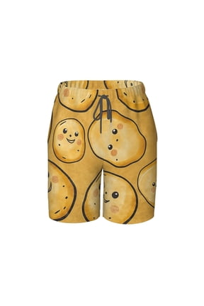 Funny Potato Beach Pants Lightweight and Quick-Drying Teen Shorts with Mesh Lining and Drawstring