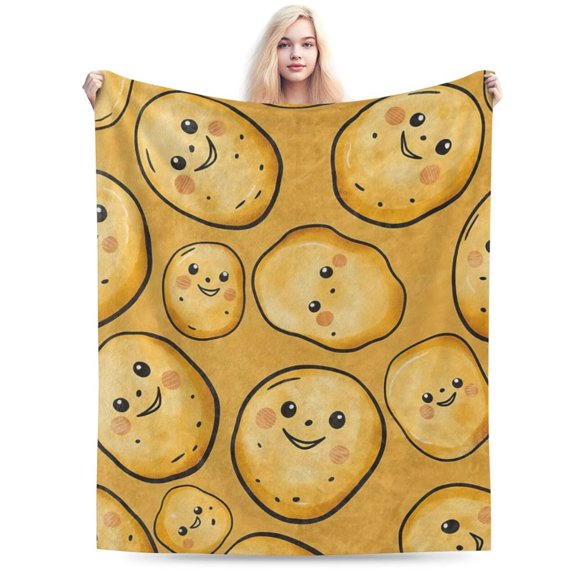 Funny Potato Blanket , Cute Potatoes Flannel Throw Blankets 60x50