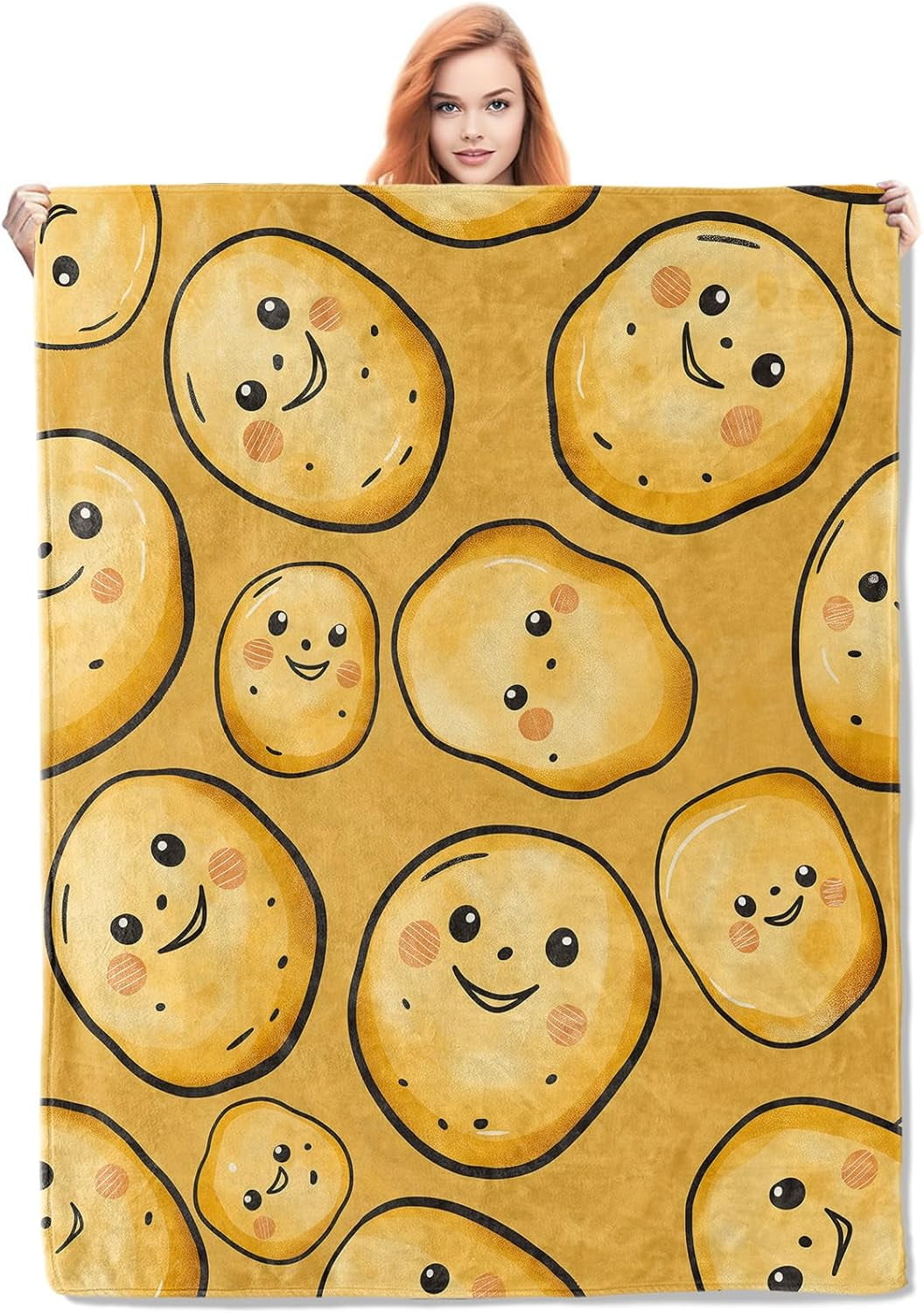 Funny Potato Blanket,Cute Potatoes Flannel Throw Blankets,Soft Warm Lightweight Cozy Plush Throws for Bedroom Sofa Home Decor Gifts for Women Girls 50"x40"