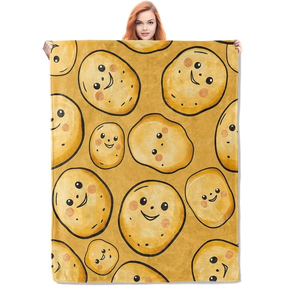 Funny Potato Blanket,Cute Potatoes Flannel Throw Blankets,Soft Warm Lightweight Cozy Plush Throws for Bedroom Sofa Home Decor Gifts for Women Girls 50"x40"