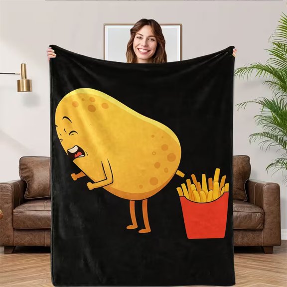 Funny Potato French Fries Throw Blanket