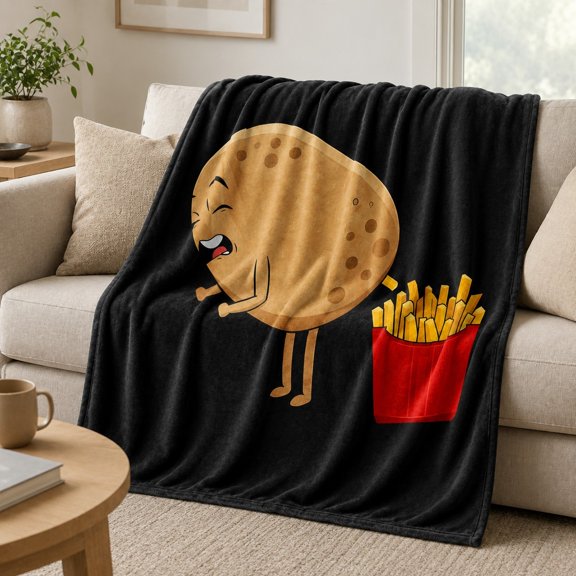 Funny Potato Fries Fleece Blanket, Soft 280 GSM Polyester Throw