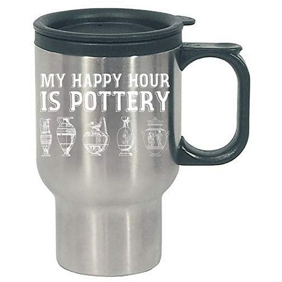 Funny Pottery - My Happy Hour - Stoneware Pots Dishes Clay Kiln Humor - Stainless Steel Travel Mug