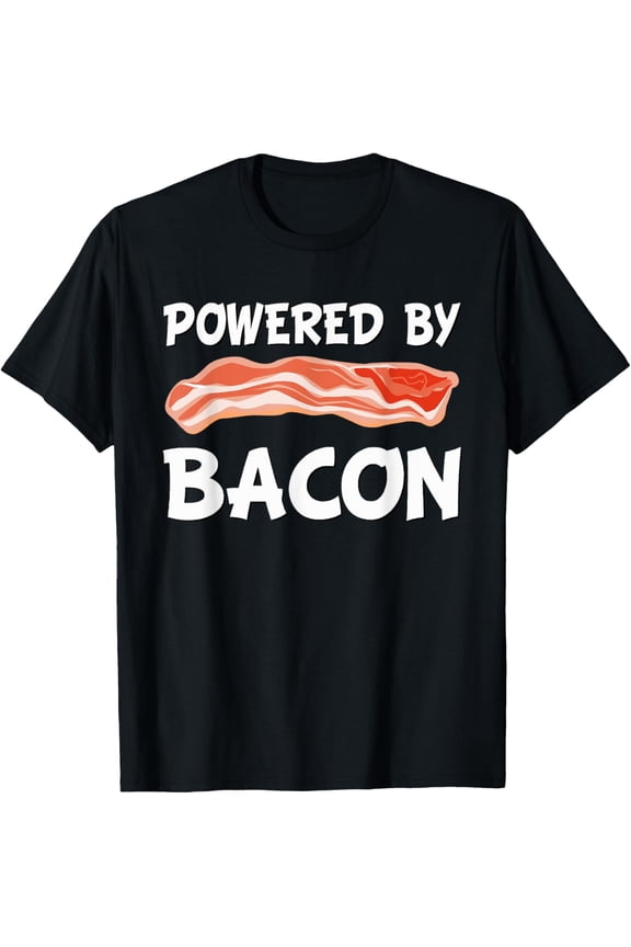 Funny Powered By Bacon Graphic T-Shirt Retro Foodie Humor Breakfast Lover Men Women Short Sleeve Tee
