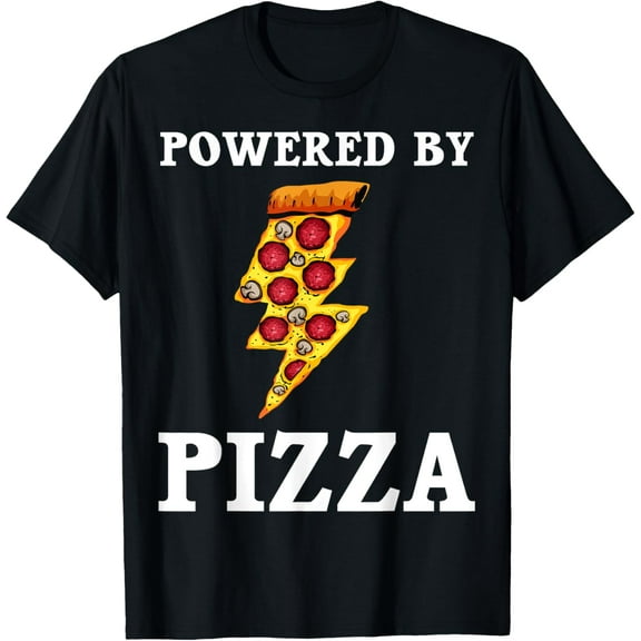Funny Powered By Pizza Gift Kids Men Women Cool Pizza Lover T-Shirt