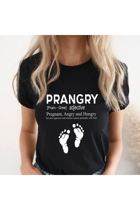 Funny Prangry Definition Maternity T-Shirt Humorous Pregnant Women's Graphic Tee Comfortable Expecting Mother Short Sleeve Casual Apparel