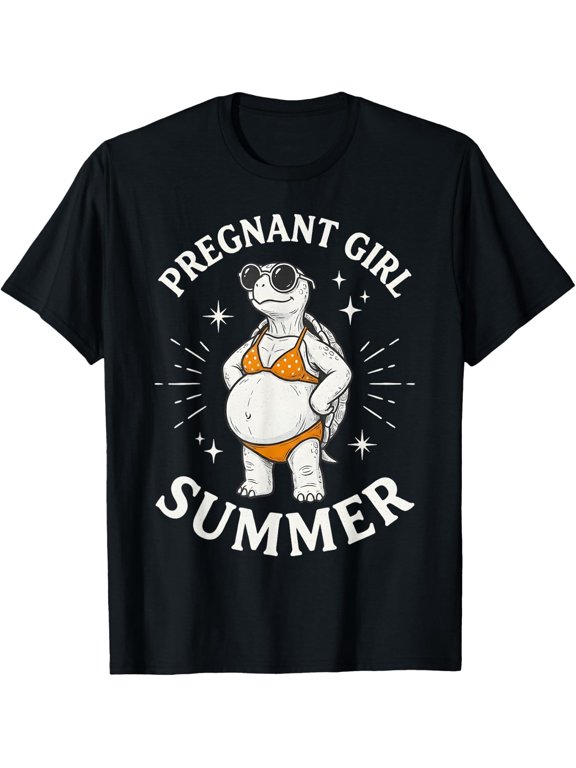 Funny Pregnant Girl Summer Cute Turtle Pregnancy Beach Vibes T-Shirt