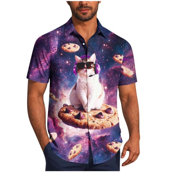 Funny Print Polo Shirts for Mens Collared Shirts Henley Neck Button Down Tee Shirts Short Sleeve Tops Light Breathable Blouses Running Cycling Going Out Finshing Blouses Polo Shirts