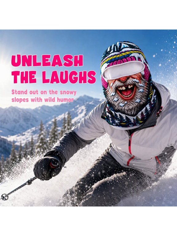 Funny Printed Balaclava Face Mask, 14.2 X 10.4 In Stretchy Cloth With a Neon Bearded Man Print and Neck Gaiter, for Skiing, Snowboarding and Snowmobile Riding, Neon Bearded Man