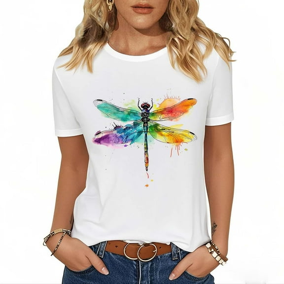 Funny Printed Tee Shirt for Womens Summer 2025 Cotton T Shirts Round Neck Tee Short Sleeve Tops Comfort Casual Tunic Blouses Loose Relaxed Fit Tee Shirts Workout Going Out Clothes