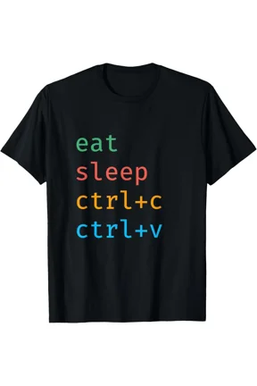 Funny Programmer T-Shirt Eat Sleep Ctrl+C Ctrl+V Copy Paste Retro Tech Graphic Tee Men's Novelty Top Computer Science Software Engineer Gift
