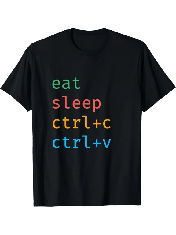 Funny Programmer T-Shirt Eat Sleep Ctrl+C Ctrl+V Copy Paste Retro Tech Graphic Tee Men's Novelty Top Computer Science Software Engineer Gift