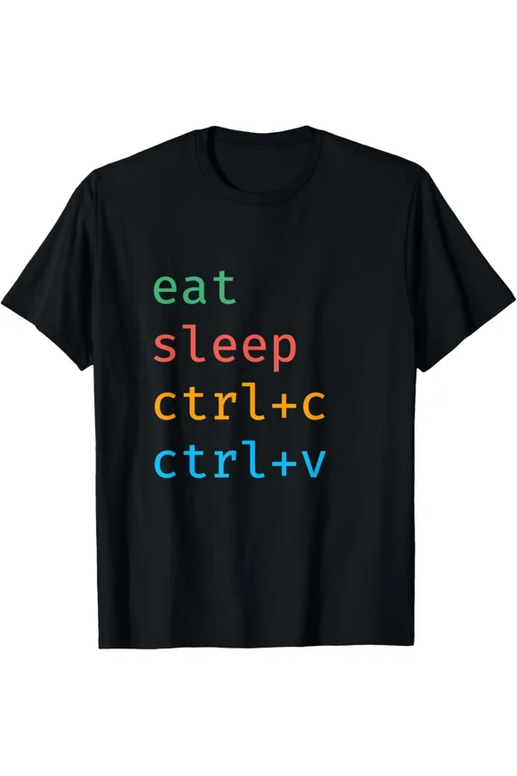 Funny Programmer T-Shirt Eat Sleep Ctrl+C Ctrl+V Copy Paste Retro Tech Graphic Tee Men's Novelty Top Computer Science Software Engineer Gift