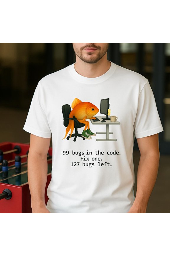 Funny Programmer T-Shirt, Geeky Coder Fish Graphic Tee, Sarcastic Meme Shirt, Dad Gift for Coders