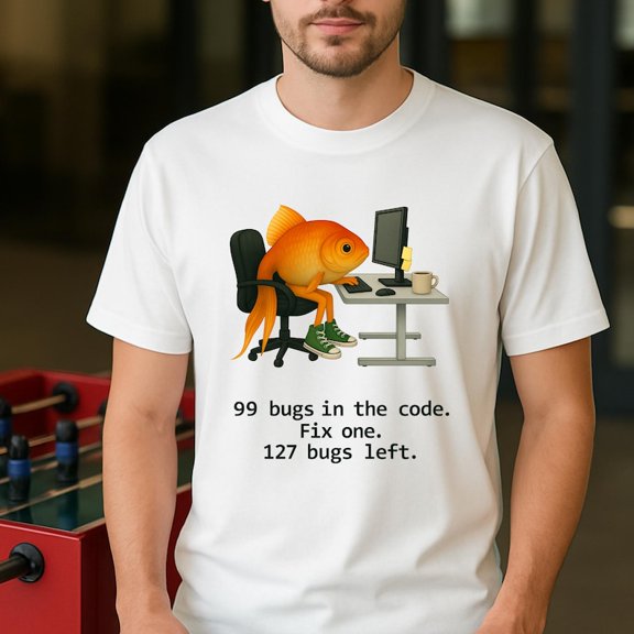 Funny Programmer T-Shirt, Geeky Coder Fish Graphic Tee, Sarcastic Meme Shirt, Dad Gift for Coders