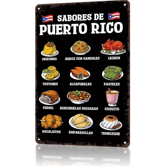 Funny Puerto Rico Foods Vintage Tin Metal Sign for Restaurant Kitchen Bar Cafe Wall Decor, 8 x 12 Inch