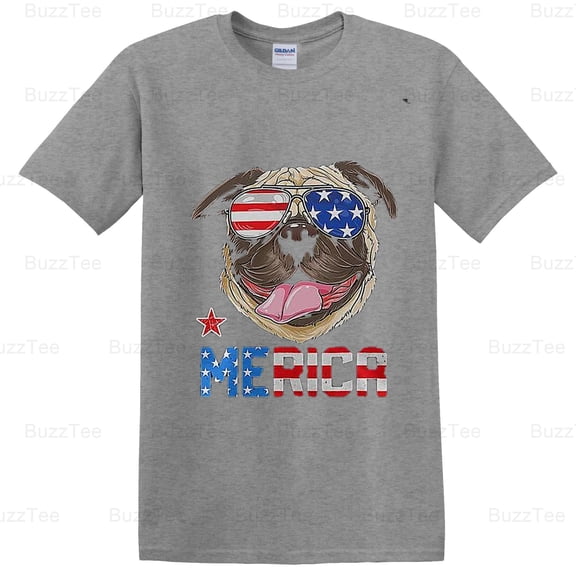 Funny Pug 4th July Merica American Flag Pet Patriotic Dog Art T-Shirt Unisex, up to 5XL
