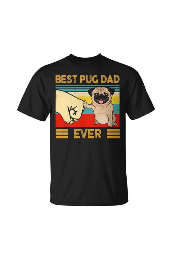 Funny Pug Dad Retro Graphic Tee Unisex Adult Cotton Dog Lover Father's Day Gift T-Shirt for Casual Everyday Wear, Size S, Color Black