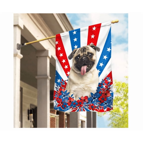 Funny Pug Dog America 4Th Of July Flag, Pug Dog Independence Day Flag Decor 12x18 POLE NOT INCLUDED Garden Flag