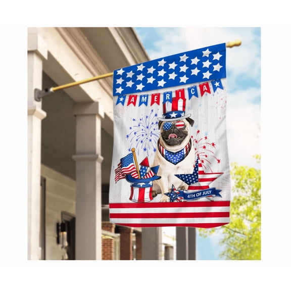 Funny Pug Dog America 4Th Of July Flag, Pug Dog Independence Day Flag Decor 12x18 POLE NOT INCLUDED Garden Flag