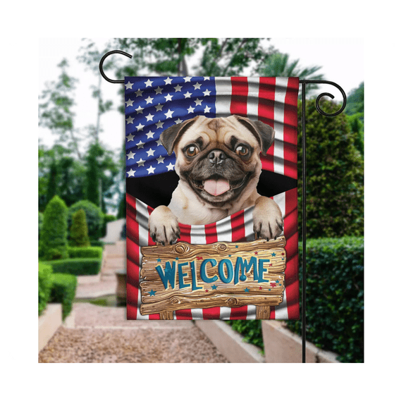 Funny Pug Dog America 4Th Of July Flag, Pug Dog Independence Day Flag Decor 12x18 POLE NOT INCLUDED Garden Flag